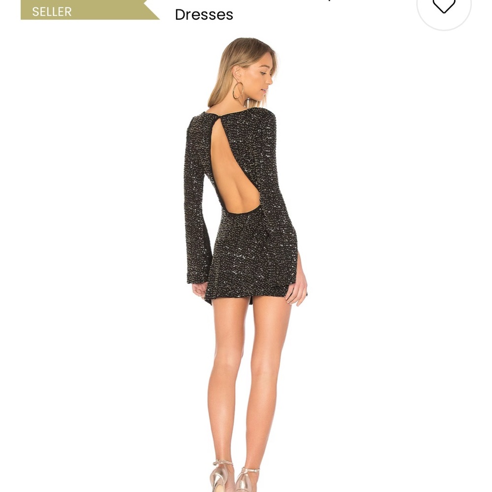 NBD Smythe Sequin Bell Sleeve Cocktail Dress in Black & Brass
